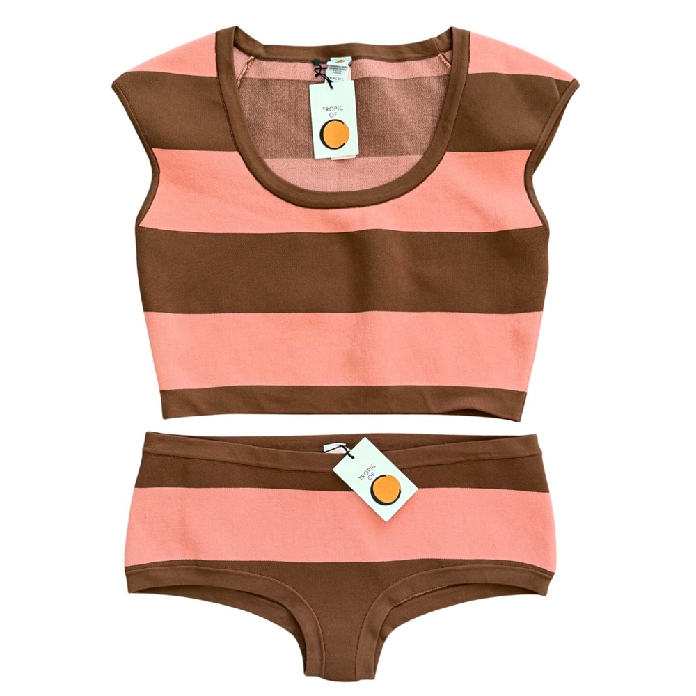 Striped Pink and Brown Two-Piece Swim Bikini Set